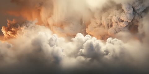 Large billowing smoke clouds against a backdrop of the sky.