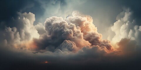 Large billowing smoke clouds against a backdrop of the sky.