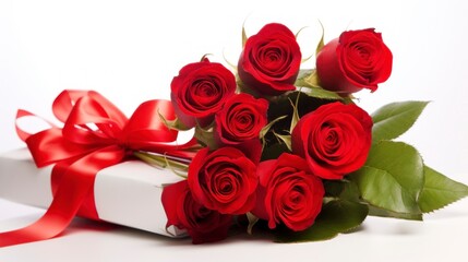 Red Roses Bouquet with Golden Gift Box.