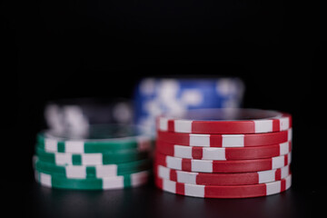Dealer or croupier shuffles poker cards in a casino on the background of a table, chips. Concept of poker game, game business. Playing for money, a big win, a jackpot, gambling, a desire to get rich.	