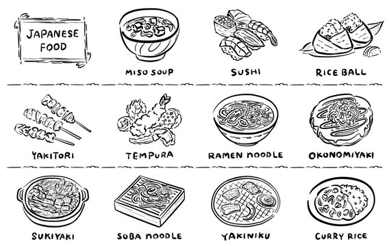 日本食　イラスト素材　線画　手描き　1色