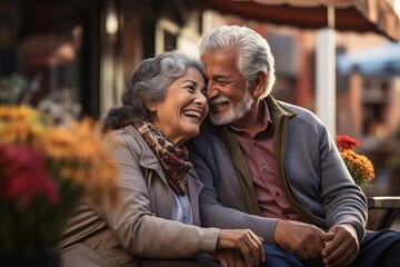 Elderly Hispanic couple enjoying outdoors their relationship