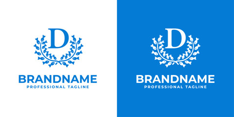Letter D Laurel Fish Logo, suitable for business related to Fish and Laurel with D initial - obrazy, fototapety, plakaty