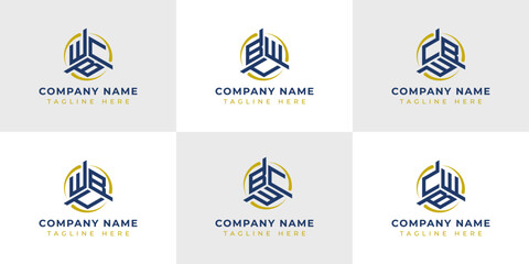 Letter WBC, WCB, BCW, BCW, CWB, CBW Hexagonal Technology Logo Set. Suitable for any business
