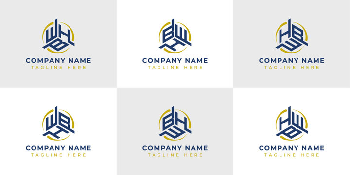 Letter WBH, WHB, BWH, BHW, HWB, HBW Hexagonal Technology Logo Set. Suitable for any business