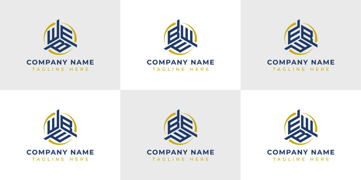Letter WBE, WEB, BWE, BEW, EWB, EBW Hexagonal Technology Logo Set. Suitable for any business