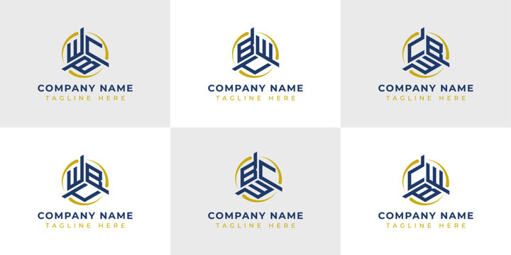 Letter WBC, WCB, BCW, BCW, CWB, CBW Hexagonal Technology Logo Set. Suitable for any business