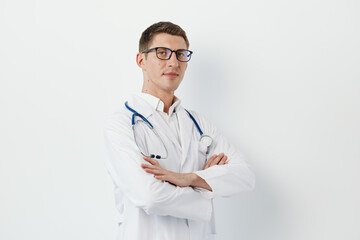 Man specialist physician care profession confidence stethoscope health uniform practitioner general patient