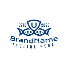 Letter U Fish Shield Logo, suitable for business related to Fish and Shield with U initial