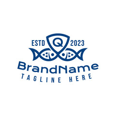 Letter Q Fish Shield Logo, suitable for business related to Fish and Shield with Q initial