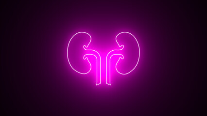 Glowing purple color neon line Human kidney icon isolated on a black background. Neon human kidneys icon. Urinary system part symbol. Medicine icons.