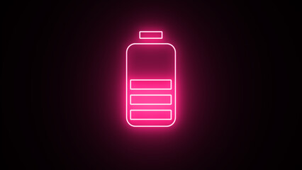 Neon glowing battery charging icon. neon battery icon. glowing Battery Status Sign. neon charger icons. neon glowing battery cell icon on black background. - obrazy, fototapety, plakaty