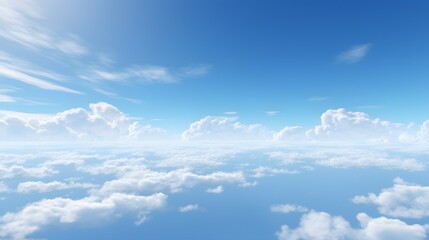 Serene Blue Sky with Fluffy White Clouds - obrazy, fototapety, plakaty