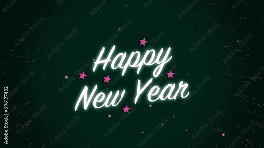 Poster animated motion graphics white happy new year celebration with light stars and fireworks alpha loopi