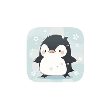 Cute penguin with snowflakes. Vector illustration in flat style