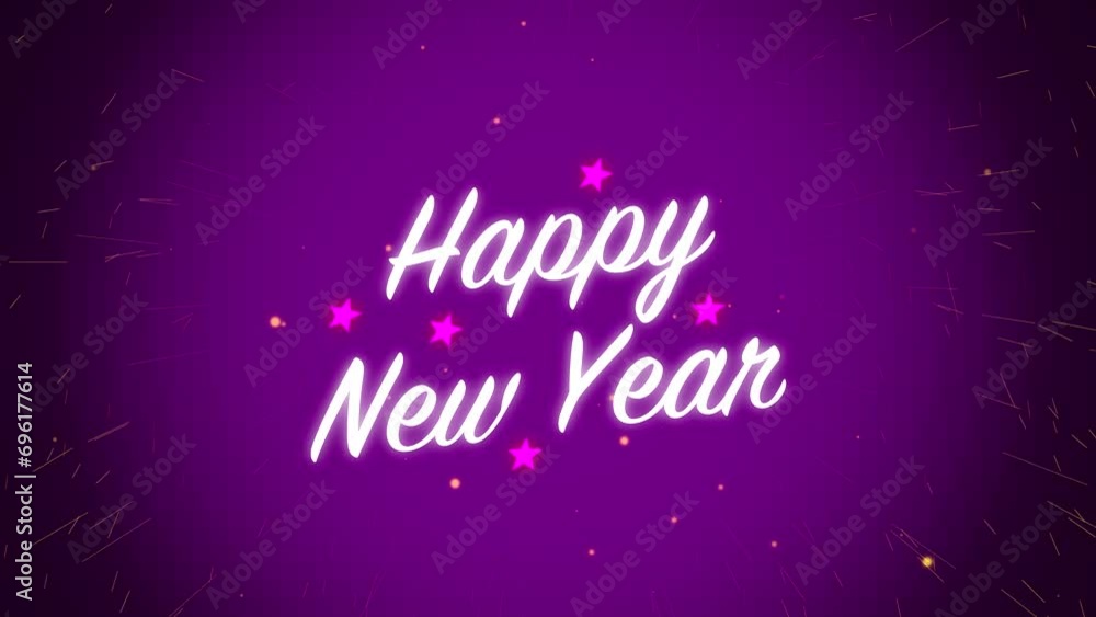 Poster animated motion graphics white happy new year celebration with light stars and fireworks alpha loopi