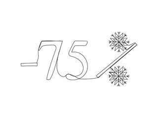 75 percent off discount in continuous one line art style. Holiday season sale special offer. Simple vector illustration