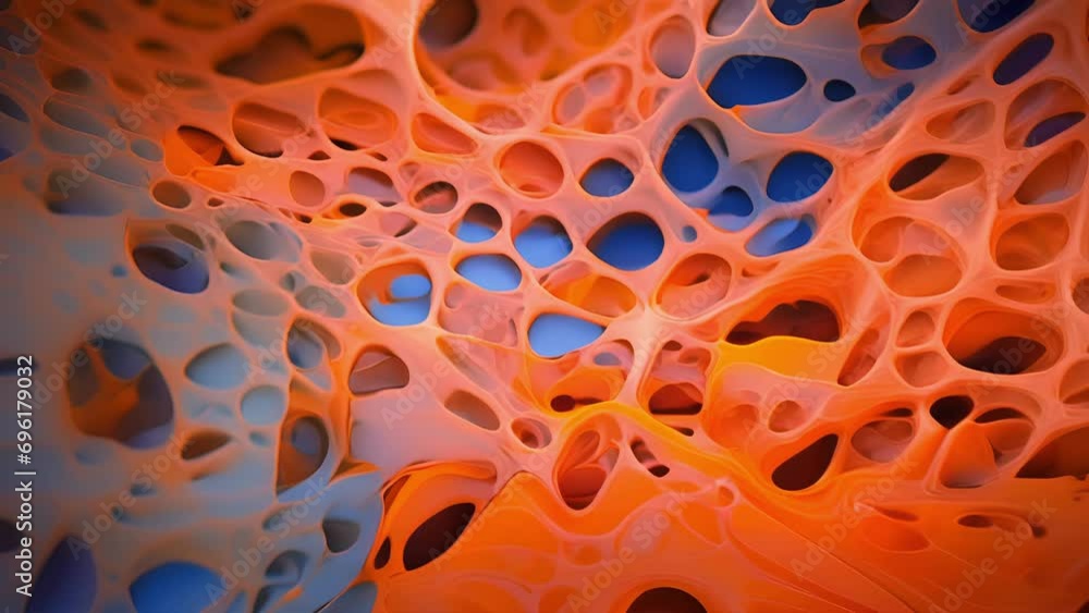 Poster an intricate closeup of muscle cells in microgravity, displaying changes in muscle structure and fun