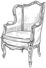 baroque armchair handdrawn illustration