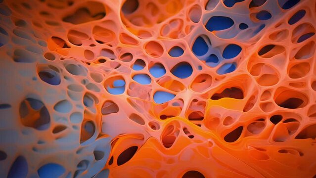 An intricate closeup of muscle cells in microgravity, displaying changes in muscle structure and function that can lead to decreased strength and muscular atrophy.