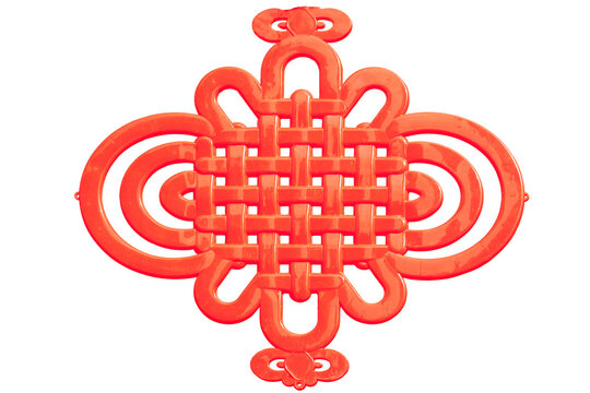 Traditional red magic Chinese decorative knot isolated on white background, typical folk arts of China.