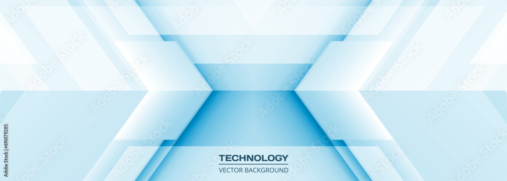 Aufkleber Tech 3D light blue wide abstract background with technology arrows. Digital hi tech abstract geometric modern gaming banner design. Vector illustration