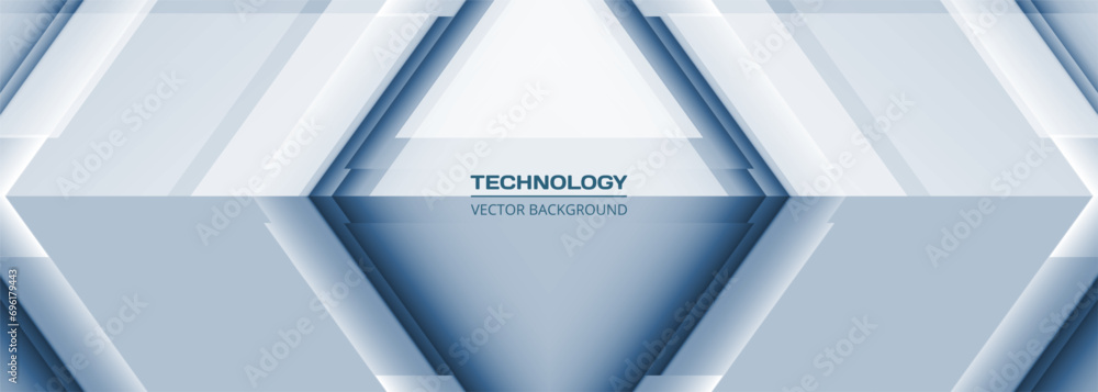 Poster Technology 3D wide abstract background with rhombus frame and arrows. Digital hi tech blue abstract geometric modern gaming banner design. Vector illustration