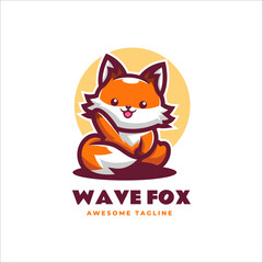 Vector Logo Illustration Wave Fox Mascot Cartoon Style.