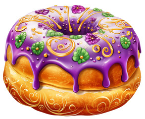 Delicious colorful king cake or rosca with candied fruit  for Mardi Gras