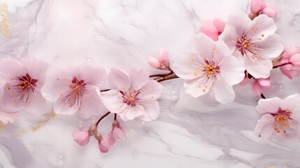 Naklejka na ściany i meble Elegant Cherry Blossoms on Marble Surface