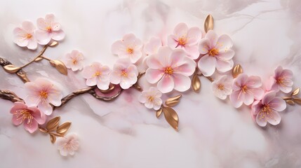 Elegant Cherry Blossoms on Marble Surface