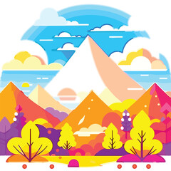 Fototapeta na wymiar Beautiful autumn mountain fog landscape, Amazing landscape of snowy mountains and forest nature vector Illustration background