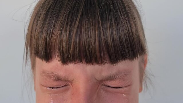 Crying little girl. Portrait of upset girl with tears on cheeks