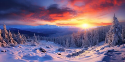 Blurred sunset Behold a panoramic winter landscape