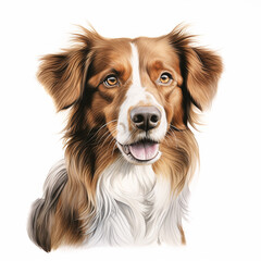 Pencil Sketch Color Drawing of a Dog: Isolated on White