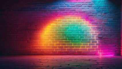 LGBT+ Pride: Red Brick Wall with Multicolored Lights. Generative AI
