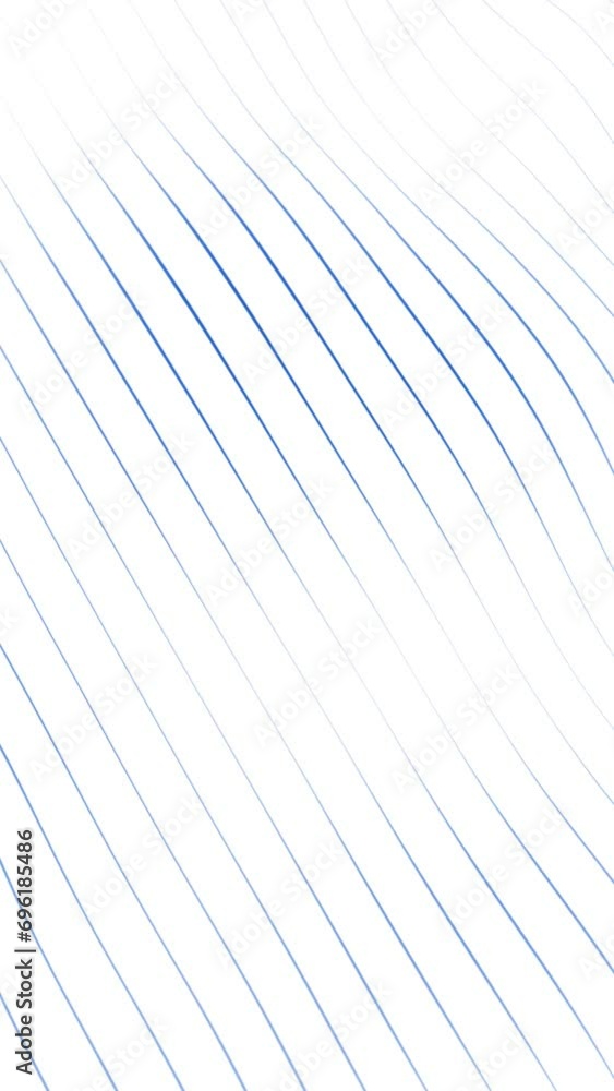 Poster abstract blue wavy lines loop slow motion on white vertical background.