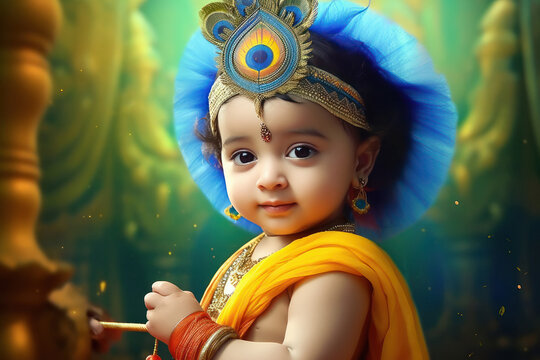 Cute little girl in lord krishna costume
