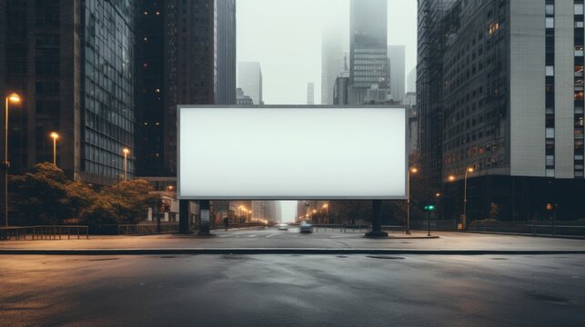 Urban Canvas: Transform the cityscape with an empty white big street billboard, ready to showcase your bold message against the urban backdrop.