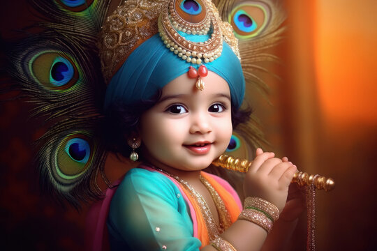 Cute little girl in lord krishna costume