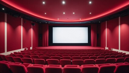 Empty cinema with red seats, space for mockup. AI Generative.