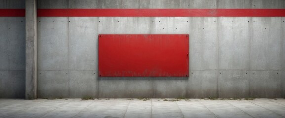 Concrete wall with red label, empty copy space. Generative AI. 