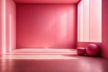 Beautiful pink tones background light and shadow on wall and floor for design or creative work