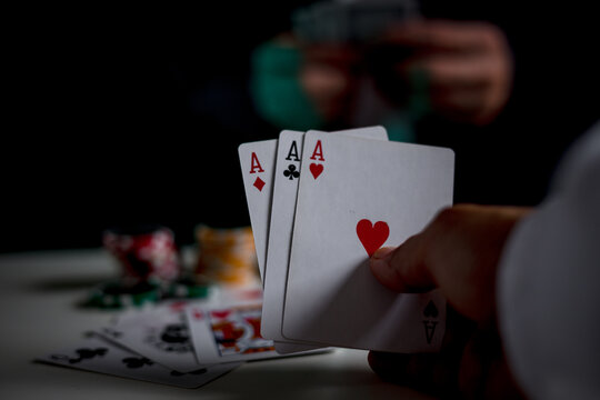 Best gamble in poker or lucky hand concept with player going all in with pocket aces considered the best hand in poker preflop