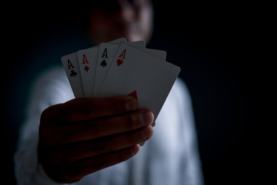 Best gamble in poker or lucky hand concept with player going all in with pocket aces considered the best hand in poker preflop