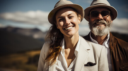 Obraz premium Father and daughter - Friends - mountain vacation - holiday - getaway - travel - trip - resort - spa 