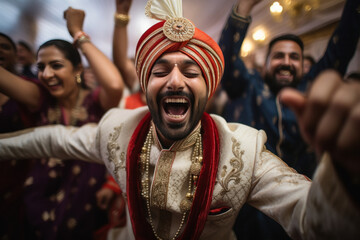 Indian groom dancing and excited in the wedding ceremony - obrazy, fototapety, plakaty