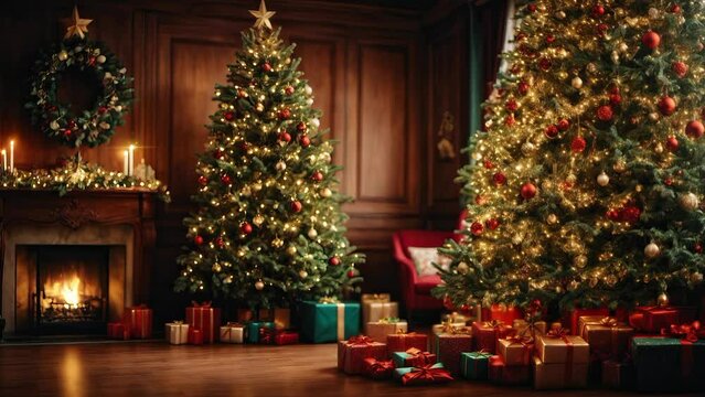 Christmas decoration christmas tree and gift box video animation