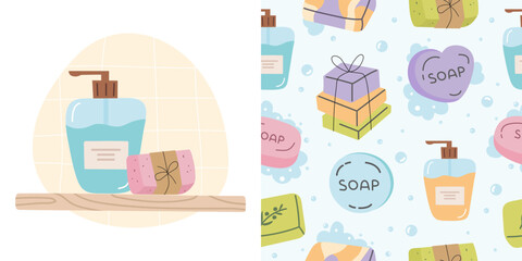 Vector seamless pattern with handmade soap
