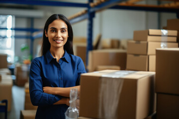Young woman working in the shipping house